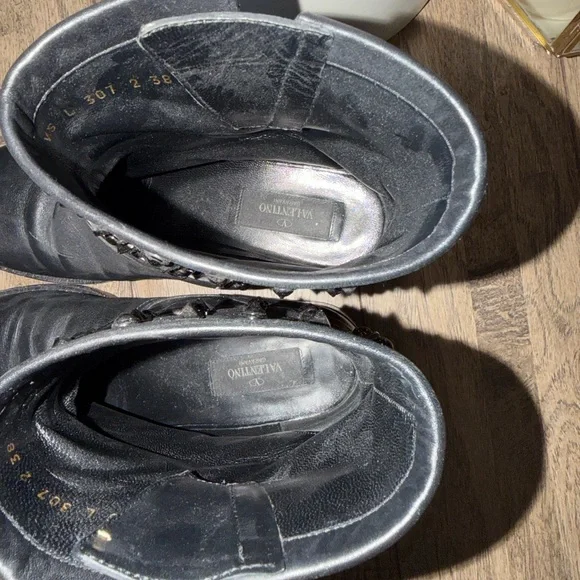 Valentino Garavani Black Leather Studded Moto Boots - Picture 5 of 5